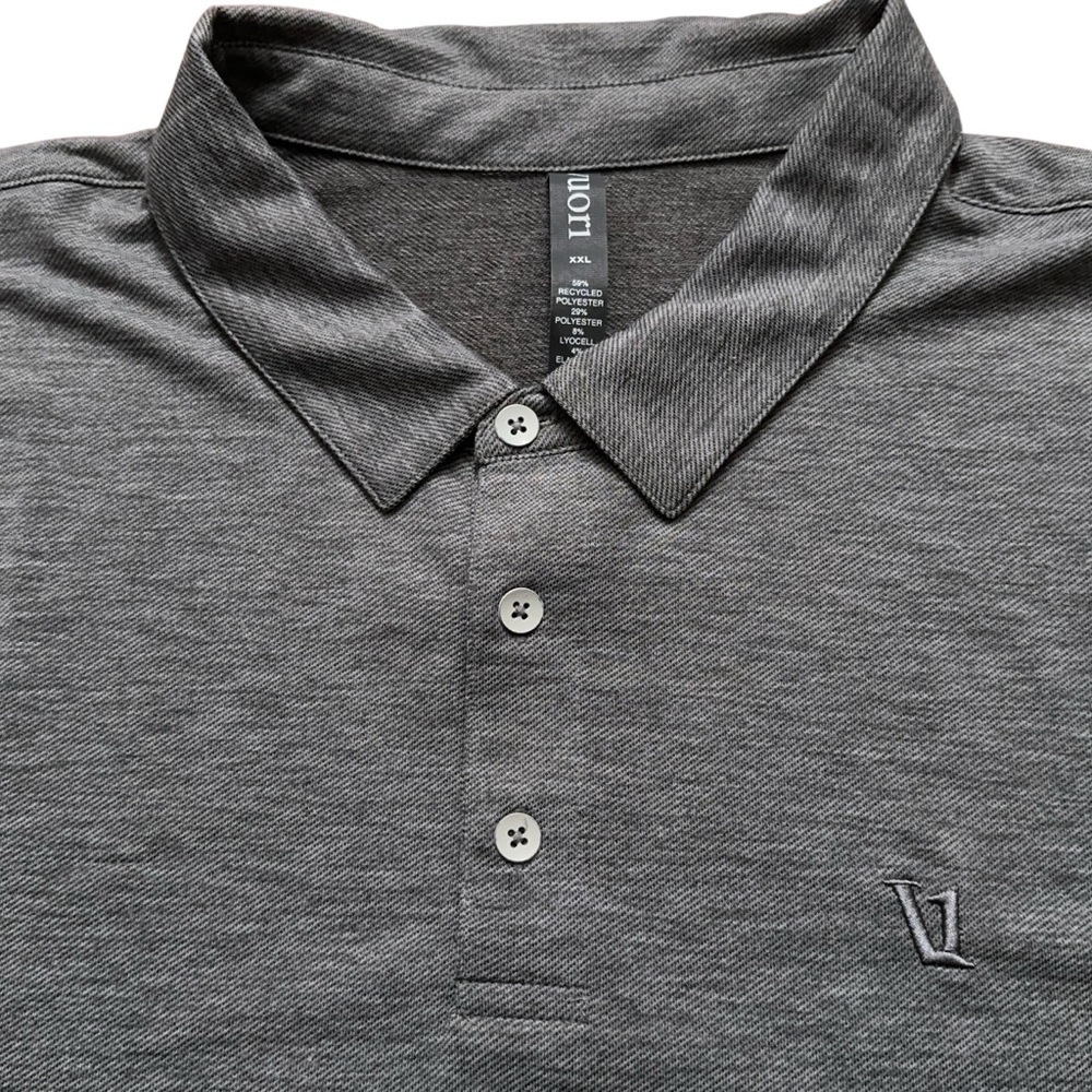 Vuori Knit Twill Polo Shirt Mens Size 2XL Short Sleeve Performance Stretch Gray - Picture 3 of 5